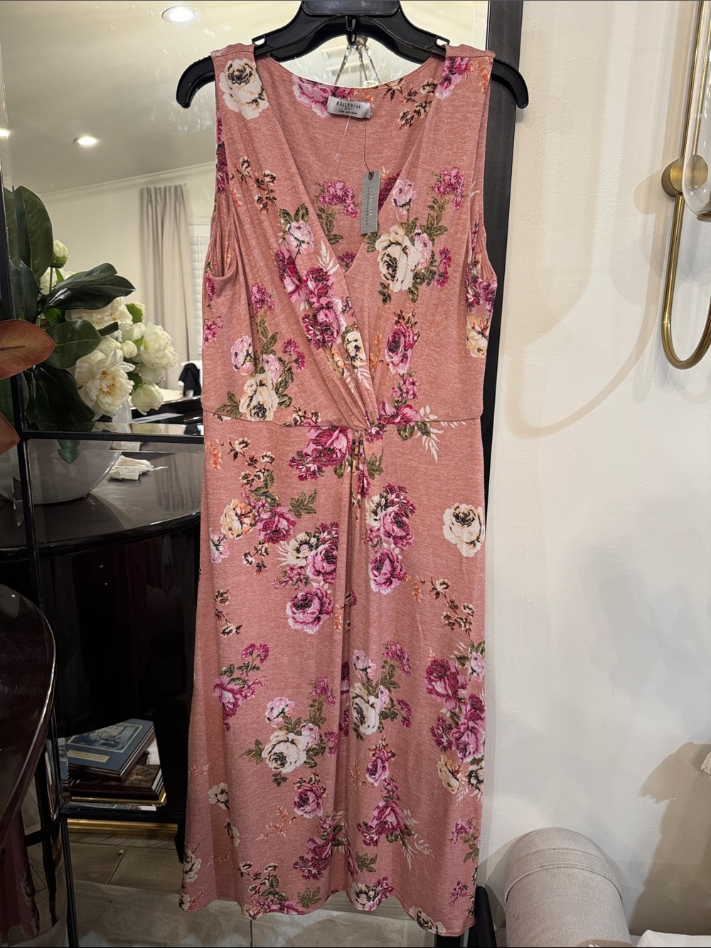 Anthropologie Dusty Rose Floral Twist-Front Midi Dress